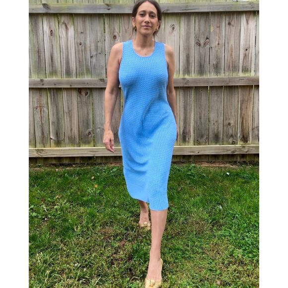 90s Vintage Washed French Blue Bias Cut Dress / Micro Polka Dot - Picture 3 of 10